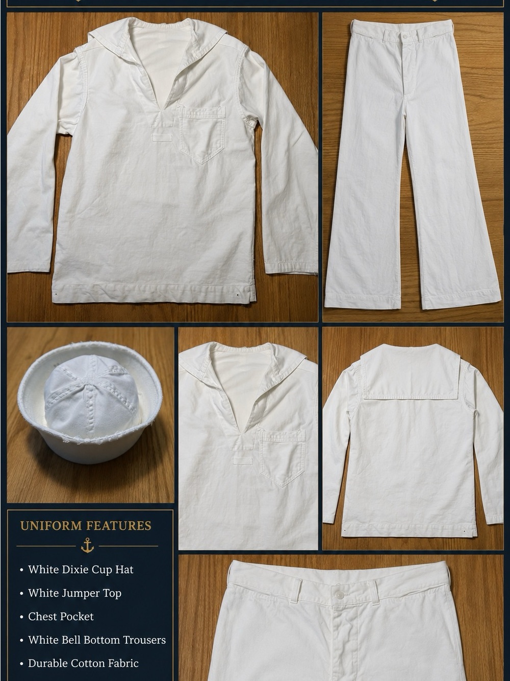 Authentic WWII 1940s US Navy Uniform Set - 4-Piece Lot (Stenciled)